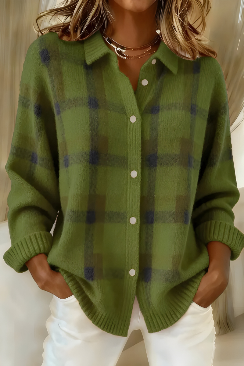 Anna™ | Cardigan i Mjuk Rutig Stickning