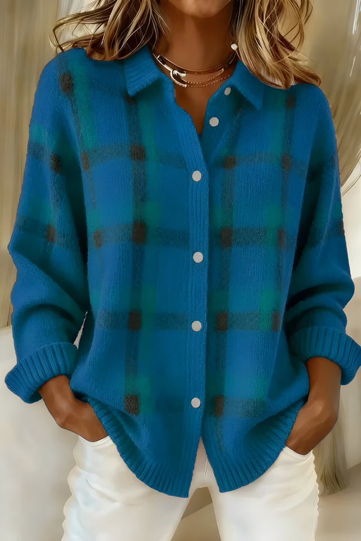 Anna™ | Cardigan i Mjuk Rutig Stickning