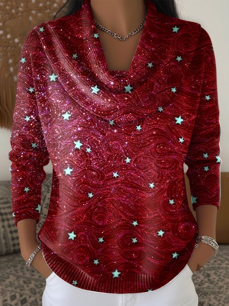 Kvinnors julstjärna Glittertrycktröja