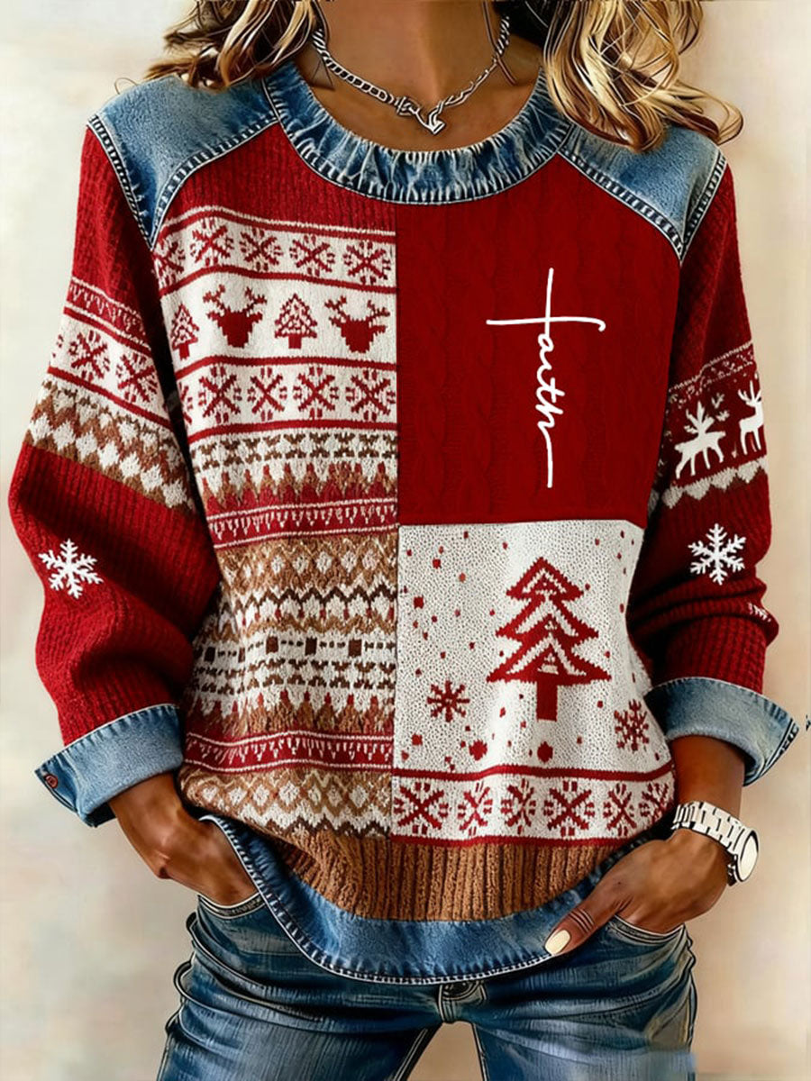 Kvinnors jul Denim Patchwork Toppar
